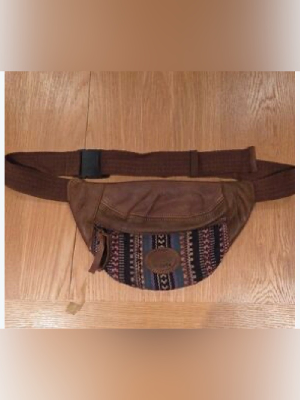 Roots Brown Leather and Multicolor Patterned Belt Bag